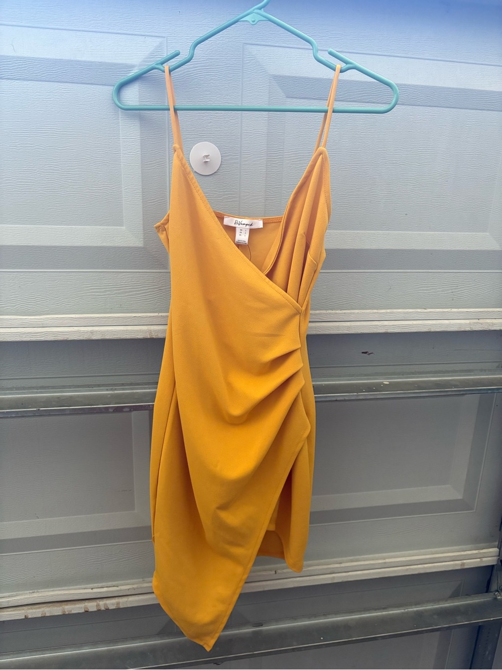 Revamped Mustard Asymmetrical Draped Slip Dress
